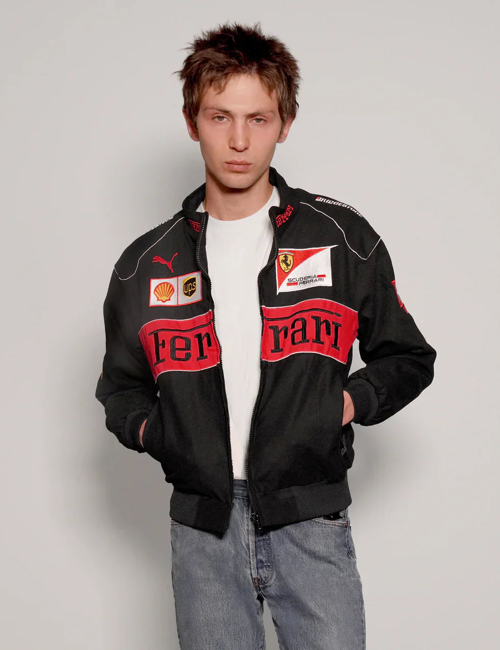 Stylefizz Black Ferrari Racing Jacket – Luxury Motorsport-Inspired Streetwear