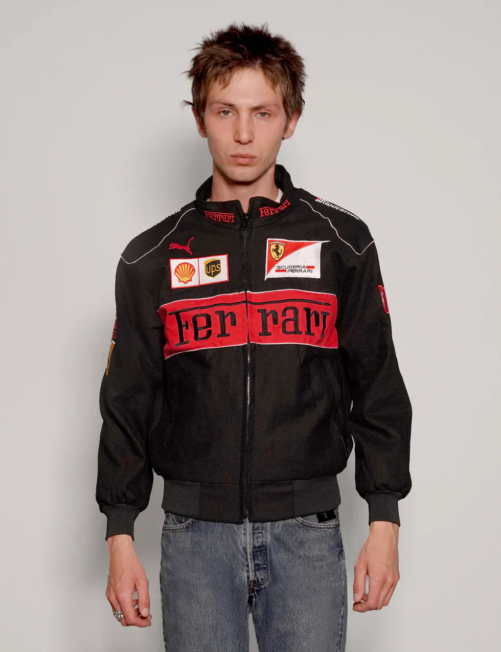 Stylefizz Black Ferrari Racing Jacket – Luxury Motorsport-Inspired Streetwear