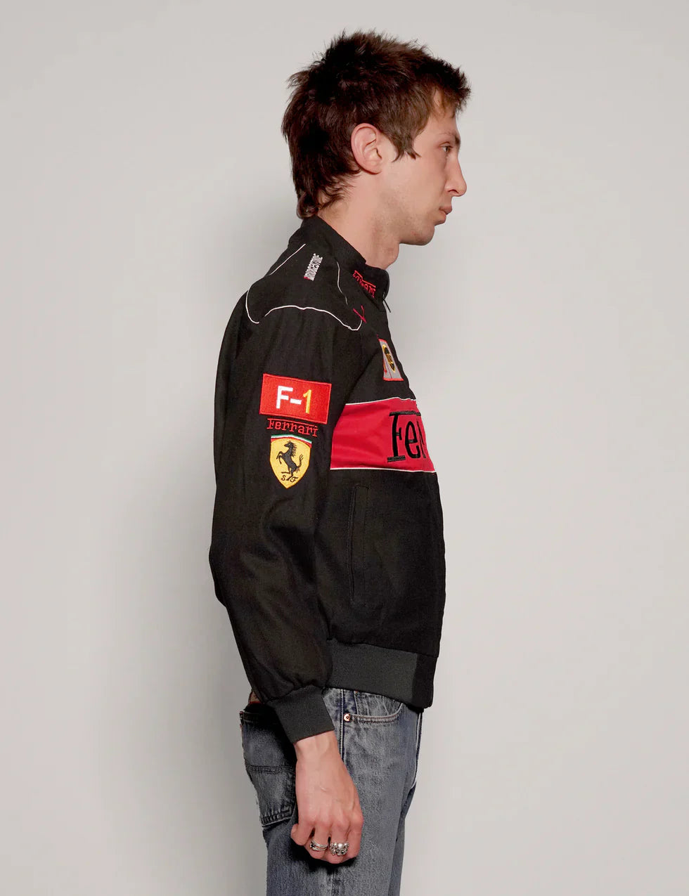 Stylefizz Black Ferrari Racing Jacket – Luxury Motorsport-Inspired Streetwear