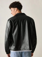 Stylefizz Men’s Black Faux Leather Jacket – Classic Zip-Up Streetwear Style