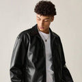 Stylefizz Men’s Black Faux Leather Jacket – Classic Zip-Up Streetwear Style