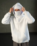 Stylefizz White Balaclava Hoodie – Streetwear Masked Pullover for Men & Women