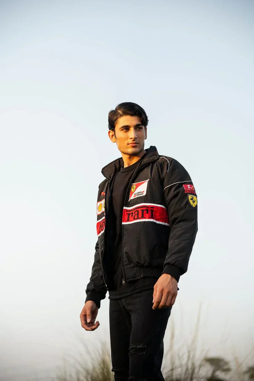 Stylefizz Black Ferrari Racing Jacket – Premium Motorsport Streetwear